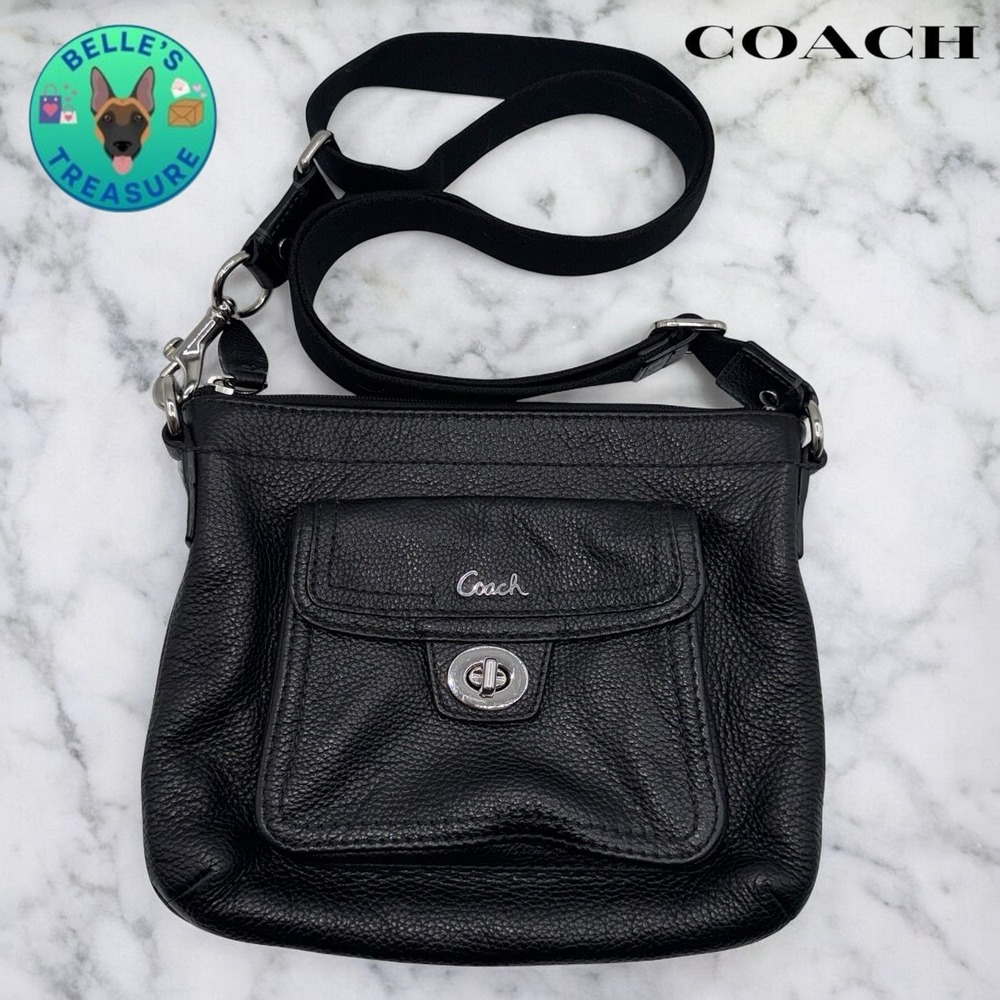 Vintage Coach Women's Swingpack Crossbody Bag S Black Turn Lock‎ Pebbled Leather